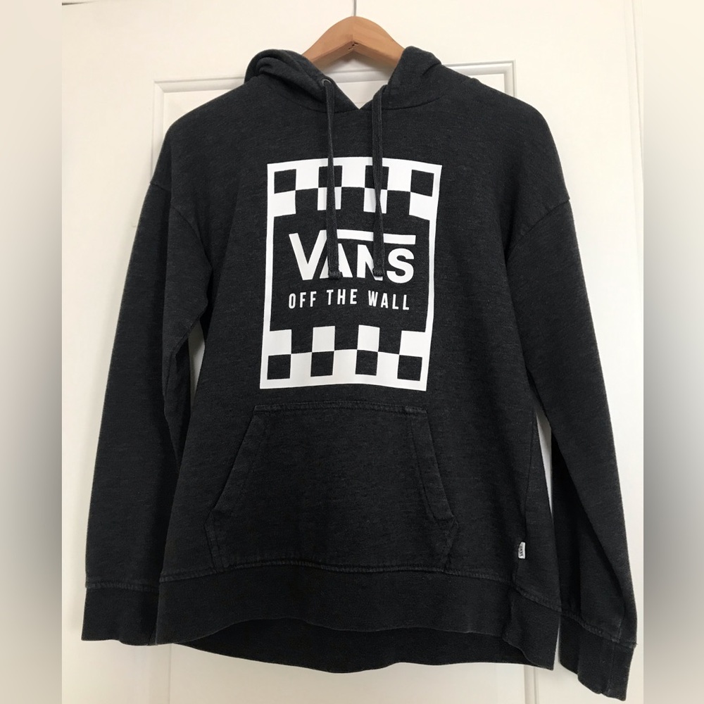 Vans graphite grey checkered brand design drawstring hoodie (size S)
